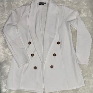 Pretty little thing, White Blazer with Brown Buttons